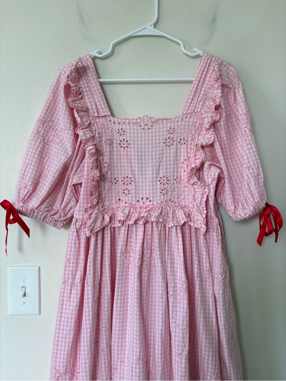 Damson Madder Rhea Puff-Sleeve Midi Dress Pink Gingham Sz US 10 - Picture 6 of 16